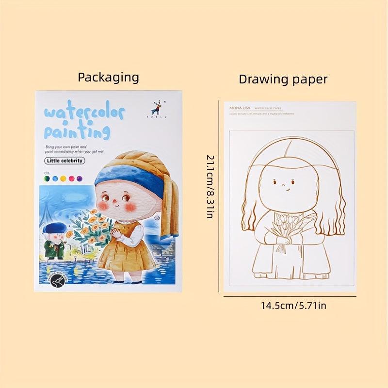 4pcs Cartoon Watercolor Coloring Book with Pigment Filling Paper