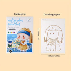 4pcs Cartoon Watercolor Coloring Book with Pigment Filling Paper
