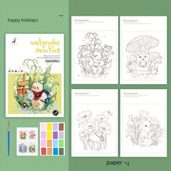 4pcs Cartoon Watercolor Coloring Book with Pigment Filling Paper