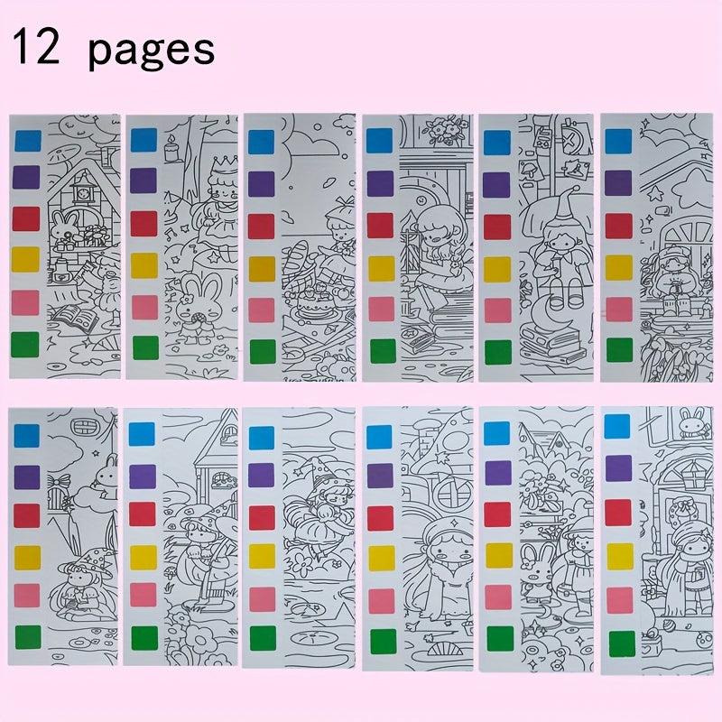 12pcs Watercolor Coloring Book with Paint Pens