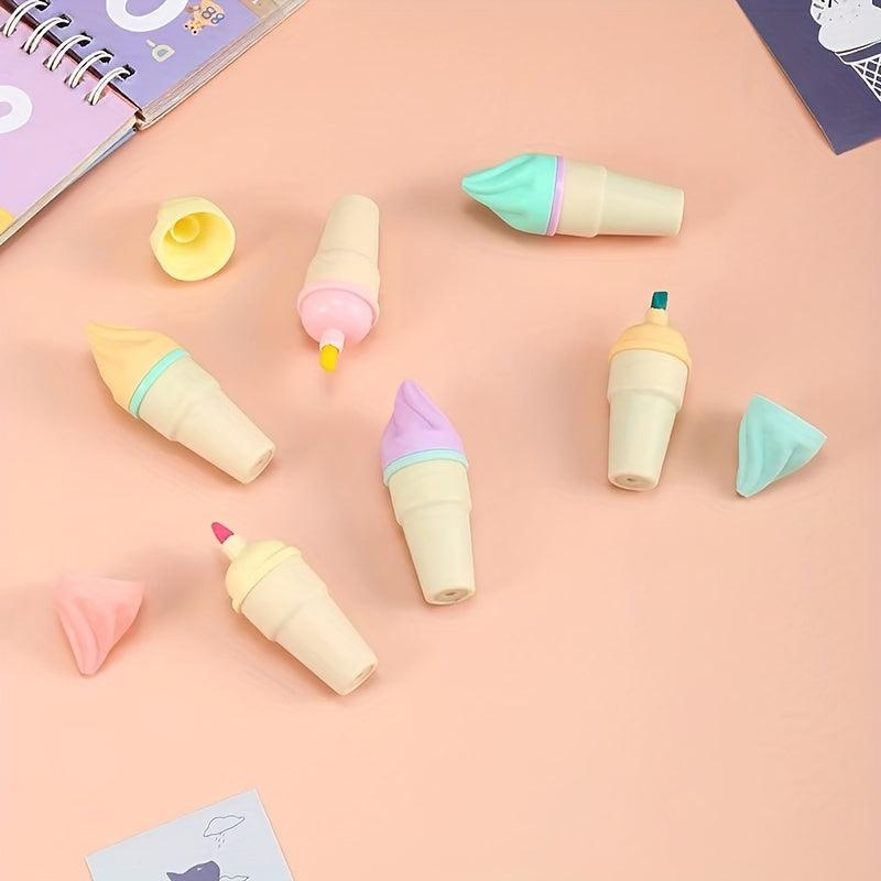 6pcs Cute Ice Cream Highlighters for Students and Adults