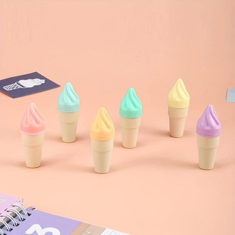 6pcs Cute Ice Cream Highlighters for Students and Adults