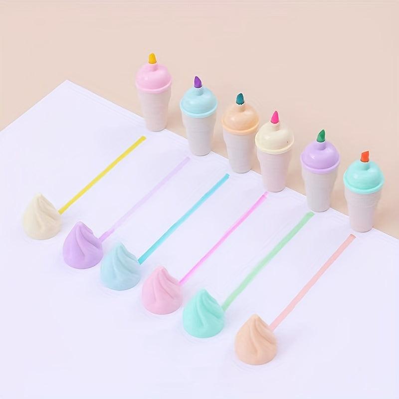 6pcs Cute Ice Cream Highlighters for Students and Adults