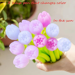 5pcs Changing Flower Pens Colorful Gel Ink Ballpoint Pens Tulip 0.5mm For Office
