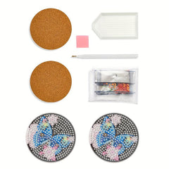 2pcs Butterfly Flower Coaster DIY Diamond Painting Car Coaster