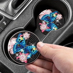2pcs Butterfly Flower Coaster DIY Diamond Painting Car Coaster