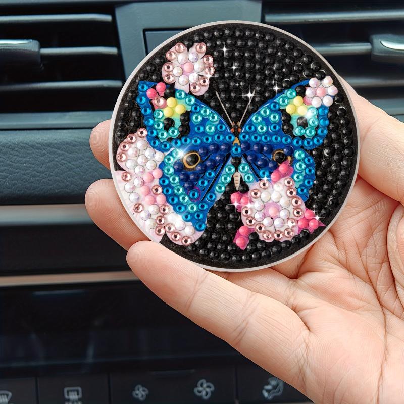 2pcs Butterfly Flower Coaster DIY Diamond Painting Car Coaster