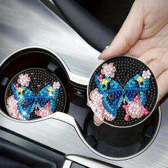 2pcs Butterfly Flower Coaster DIY Diamond Painting Car Coaster