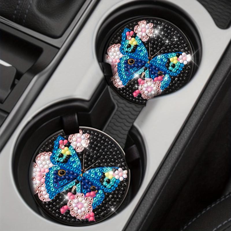 2pcs Butterfly Flower Coaster DIY Diamond Painting Car Coaster