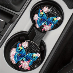 2pcs Butterfly Flower Coaster DIY Diamond Painting Car Coaster
