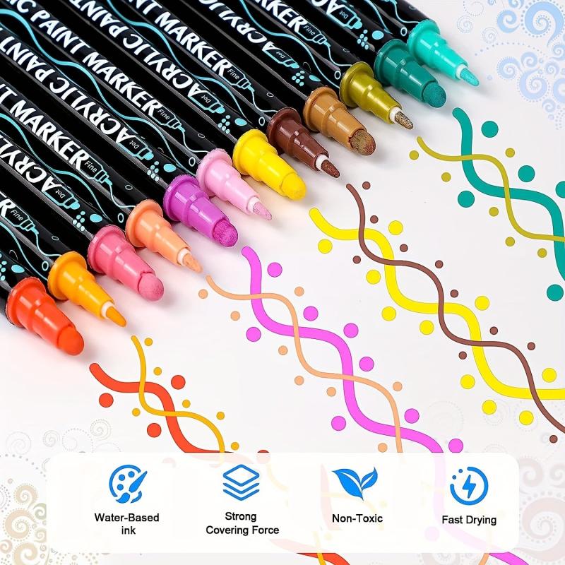36 Acrylic Paint Pens Dual Tip Colors for Rock Painting Wood Canvas Glass