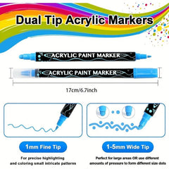 36 Acrylic Paint Pens Dual Tip Colors for Rock Painting Wood Canvas Glass