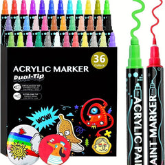 36 Acrylic Paint Pens Dual Tip Colors for Rock Painting Wood Canvas Glass