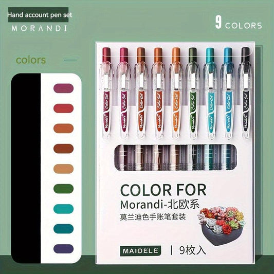 9 Colorful Nordic Style Gel Pens 0.5mm Fine Tip Quick Dry Ink for Study Supplies