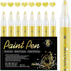 8 Pcs Acrylic Paint Markers - Gold, Silver, Red - Graffiti & Craft
