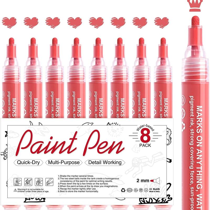 8 Pcs Acrylic Paint Markers - Gold, Silver, Red - Graffiti & Craft