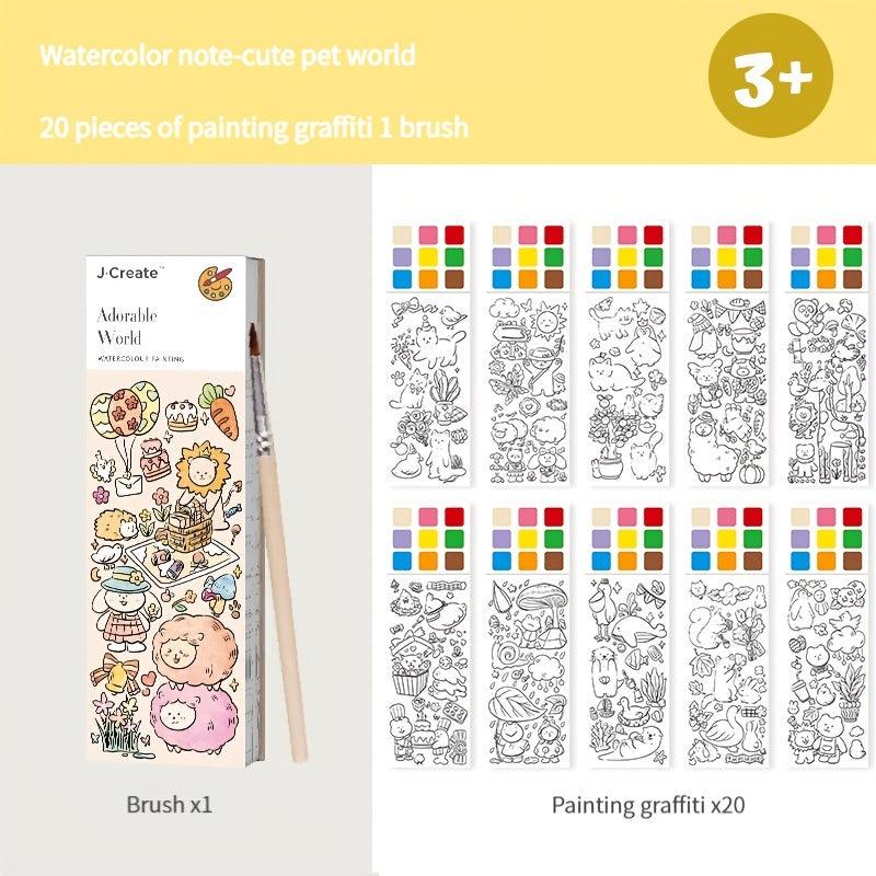 Watercolor Coloring Sticky Note Book With Pen