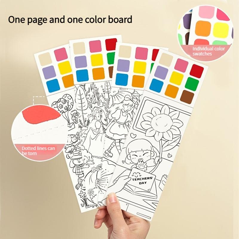 Watercolor Coloring Sticky Note Book With Pen