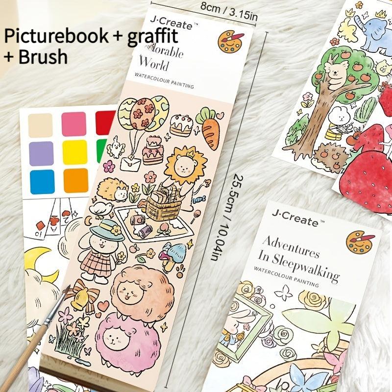 Watercolor Coloring Sticky Note Book With Pen