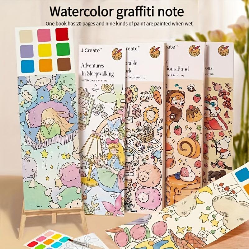 Watercolor Coloring Sticky Note Book With Pen
