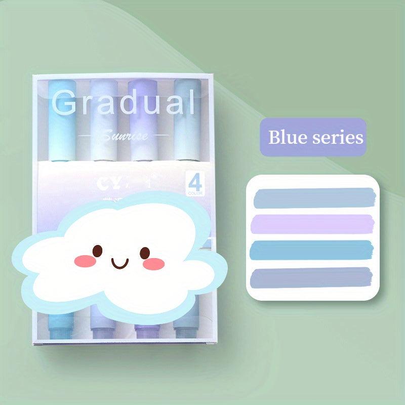 4pcs Gradient Highlighters Eye Protection Markers Large Capacity Key Points