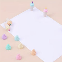 6pcs Cartoon Ice Cream Beetle Shape Highlighters for Students and Adults