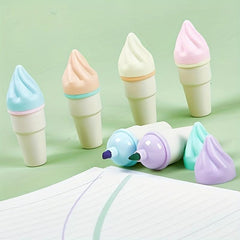 6pcs Cartoon Ice Cream Beetle Shape Highlighters for Students and Adults