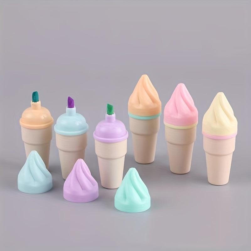 6pcs Cartoon Ice Cream Beetle Shape Highlighters for Students and Adults