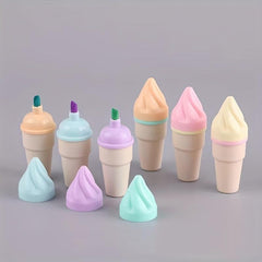 6pcs Cartoon Ice Cream Beetle Shape Highlighters for Students and Adults