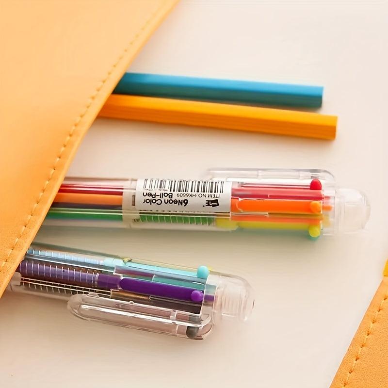 2pcs Cartoon Multicolor Ballpoint Pens 0.5mm 6 Colors 5.51inch
