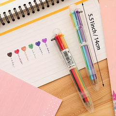 2pcs Cartoon Multicolor Ballpoint Pens 0.5mm 6 Colors 5.51inch