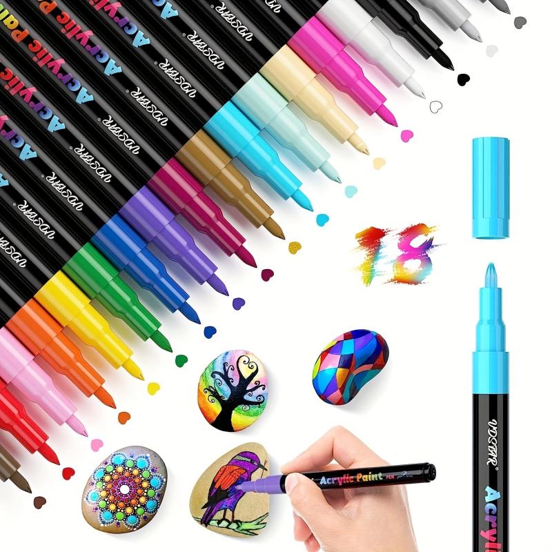 Pens For Stones Painting Set 18 Colours Waterproof Pens 0 7 Mm Fine Tip