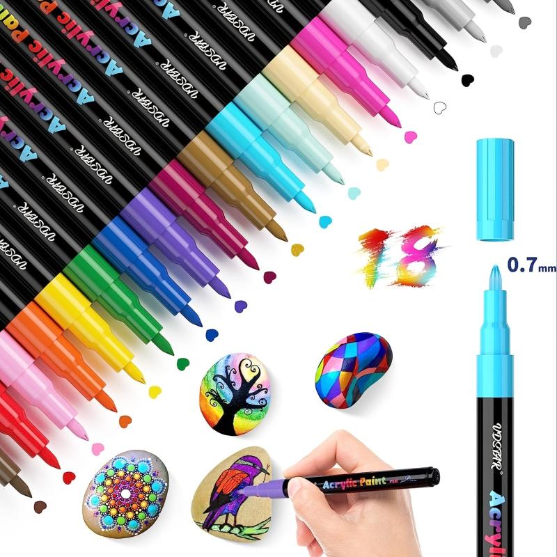 Pens For Stones Painting Set 18 Colours Waterproof Pens 0 7 Mm Fine Tip