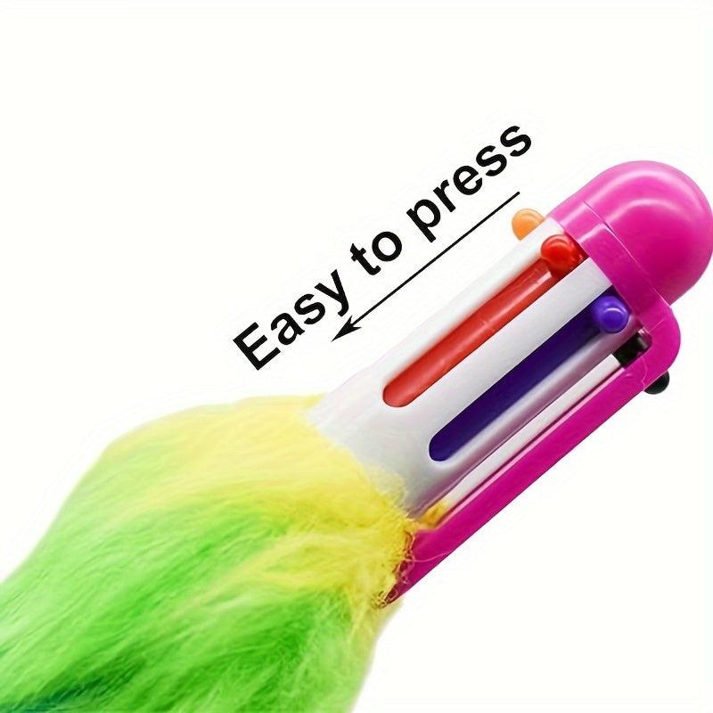 2pcs 6 In 1 Multicolored Plush Fluffy Ballpoint Pens 6 Colors Rainbow Plushes
