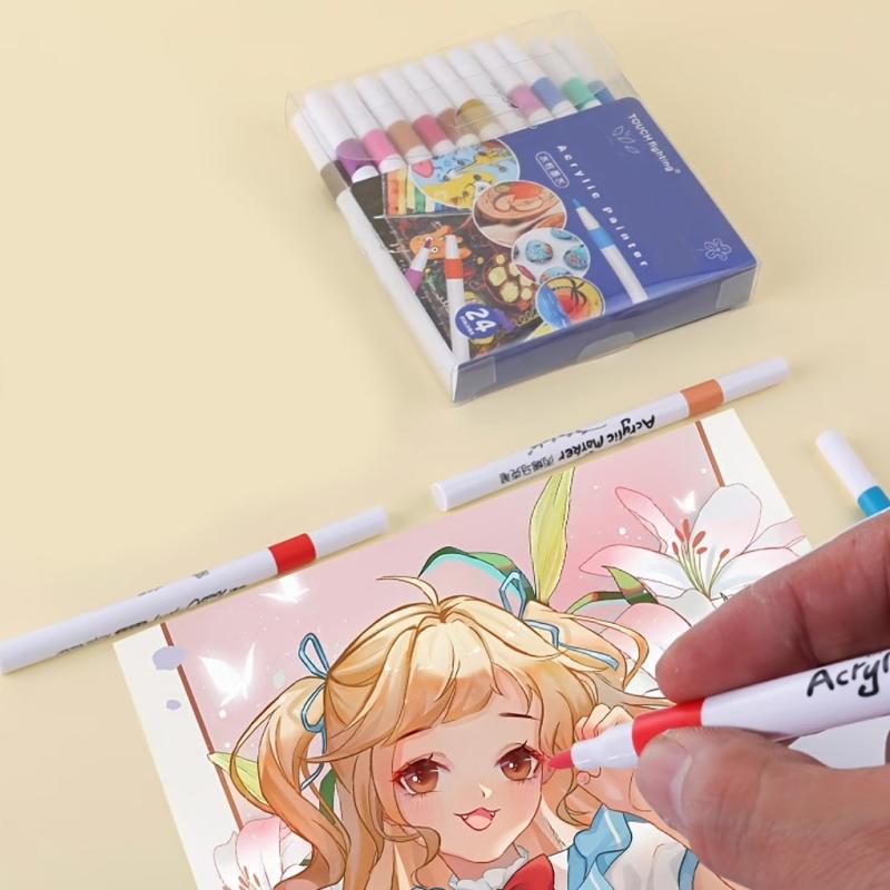 24pcs Acrylic Marker Pen Water-based Quick Drying Cotton Core Acrylic Pen