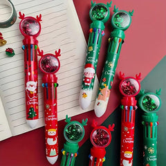 3pcs Christmas Ballpoint Pens Multicolor Retractable 10 In 1