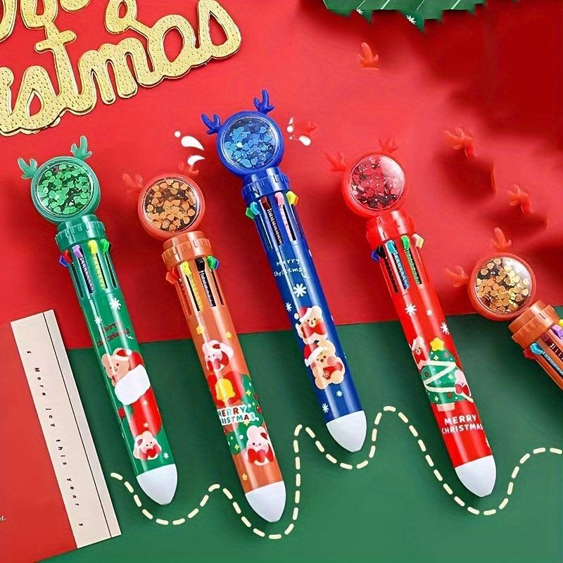 3pcs Christmas Ballpoint Pens Multicolor Retractable 10 In 1