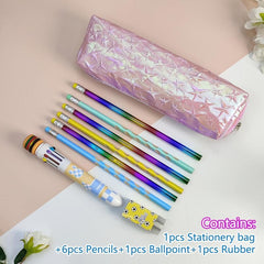 Pink Stationery Pencil Bag 9pcs Set for Kids