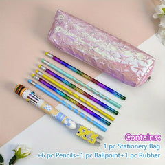 Pink Stationery Pencil Bag 9pcs Set for Kids