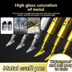3pcs Metallic Marker Pen Set Golden Silvery Permanent Art Markers for Crafts