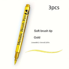 3pcs Metallic Marker Pen Set Golden Silvery Permanent Art Markers for Crafts