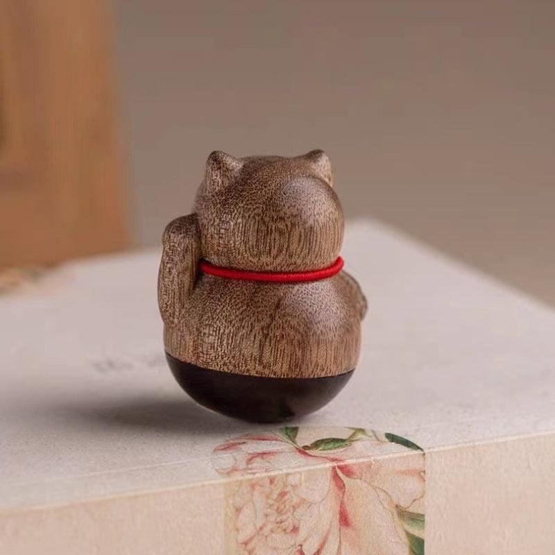 Golden Silk Nanmu Sandalwood Fortune Cat Tumbler Tabletop Decor