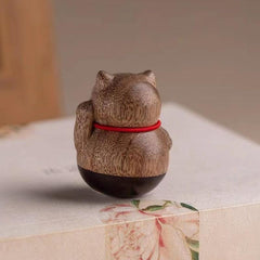 Golden Silk Nanmu Sandalwood Fortune Cat Tumbler Tabletop Decor