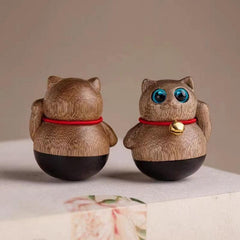 Golden Silk Nanmu Sandalwood Fortune Cat Tumbler Tabletop Decor