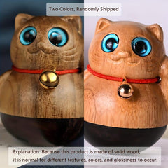 Golden Silk Nanmu Sandalwood Fortune Cat Tumbler Tabletop Decor