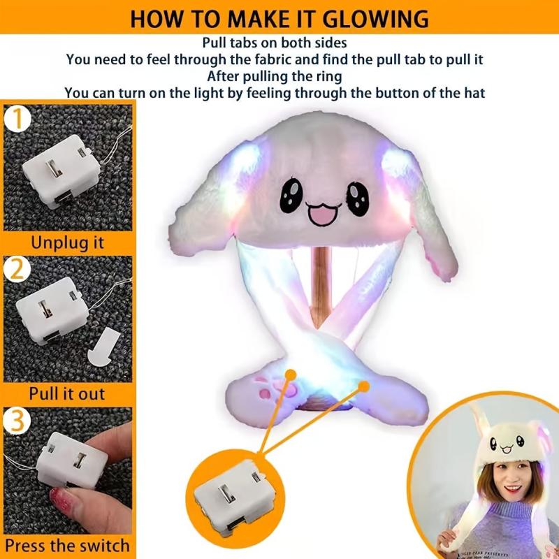 LED Glowing Plush Moving Rabbit Hat Funny Bunny Cap Cosplay Party Holiday Hat