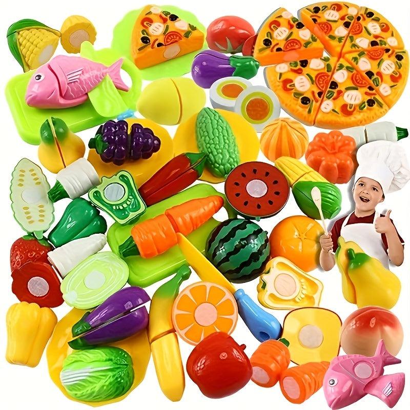 24pcs Reusable Kitchen Toys Fruits & Vegetables Cutting Set For Kids