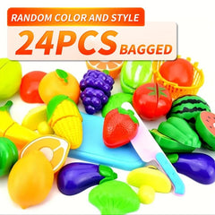 24pcs Reusable Kitchen Toys Fruits & Vegetables Cutting Set For Kids