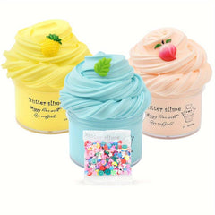 Non Sticky Yellow Apricot Cyan Slime Set Soft and Fun DIY Toy