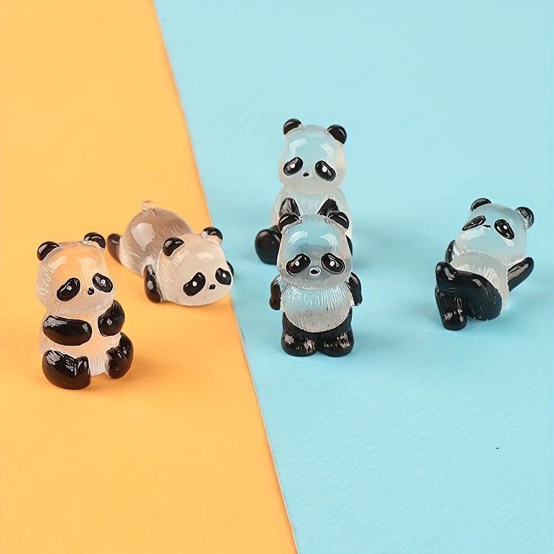 5pcs Luminous Panda Toy Ornaments Game Animal Doll Diy Resin Accessories